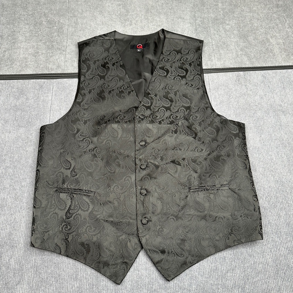 Brand Q Mens Black Paisley Tuxedo Vest Formal Waistcoat Size S Adjustable‎ Back